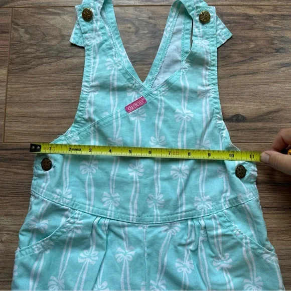 Vintage OshKosh B'Gosh Overalls Girls Size 6 Bow Ribbon Teal Vestbak Rare